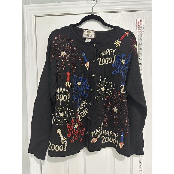 Tiara VTG Y2K Year 2000 Happy New Year Millennium Sweater Tiara Women Large - Picture 5 of 9